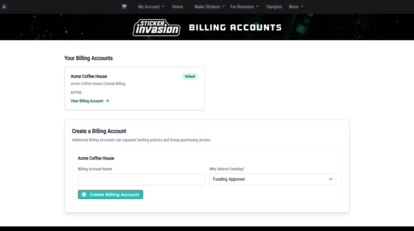Billing Accounts list with the Create a Billing Account form