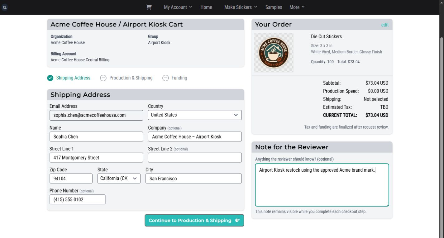 Airport Kiosk Team checkout shipping address