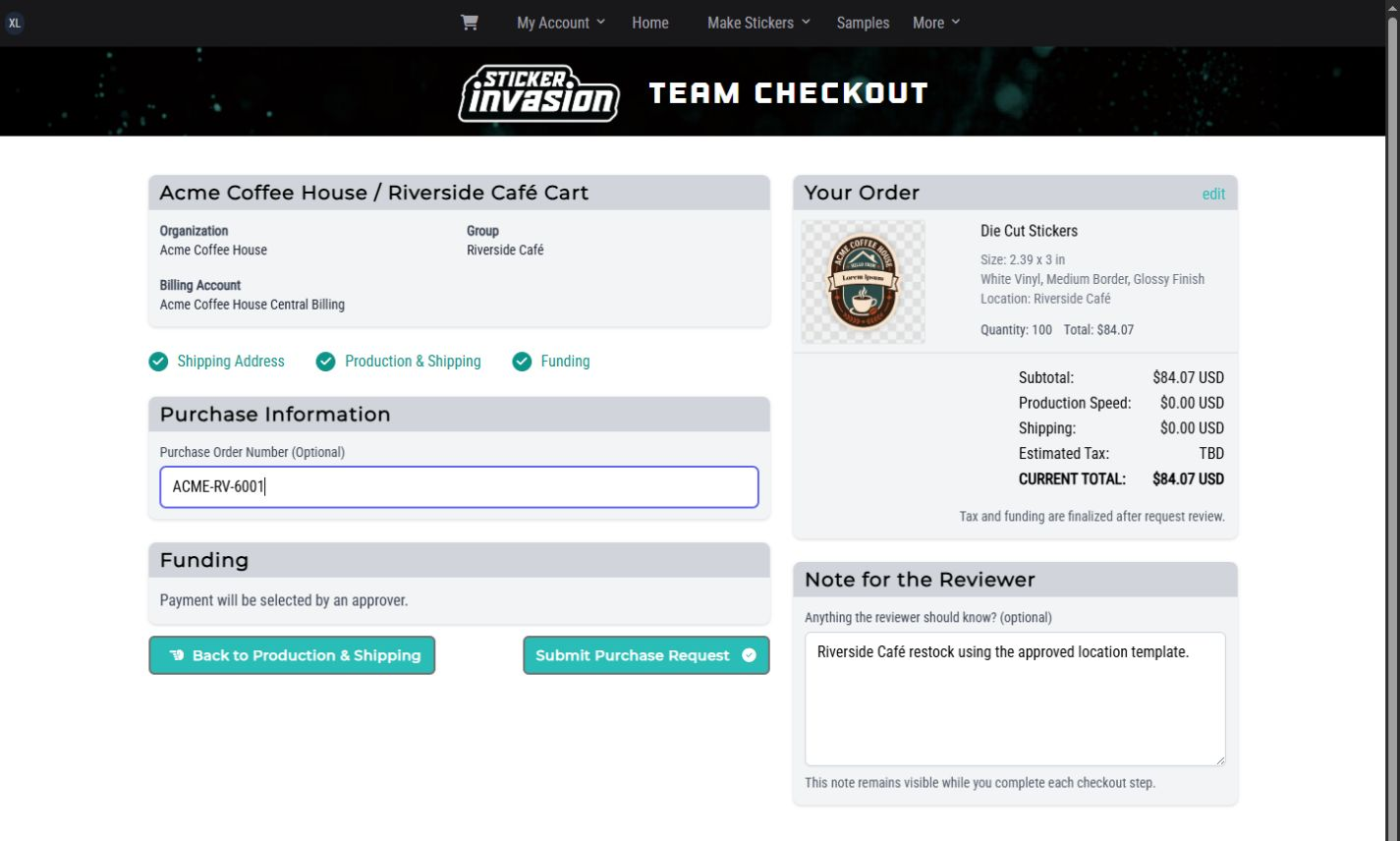 Riverside checkout purchase information and funding step