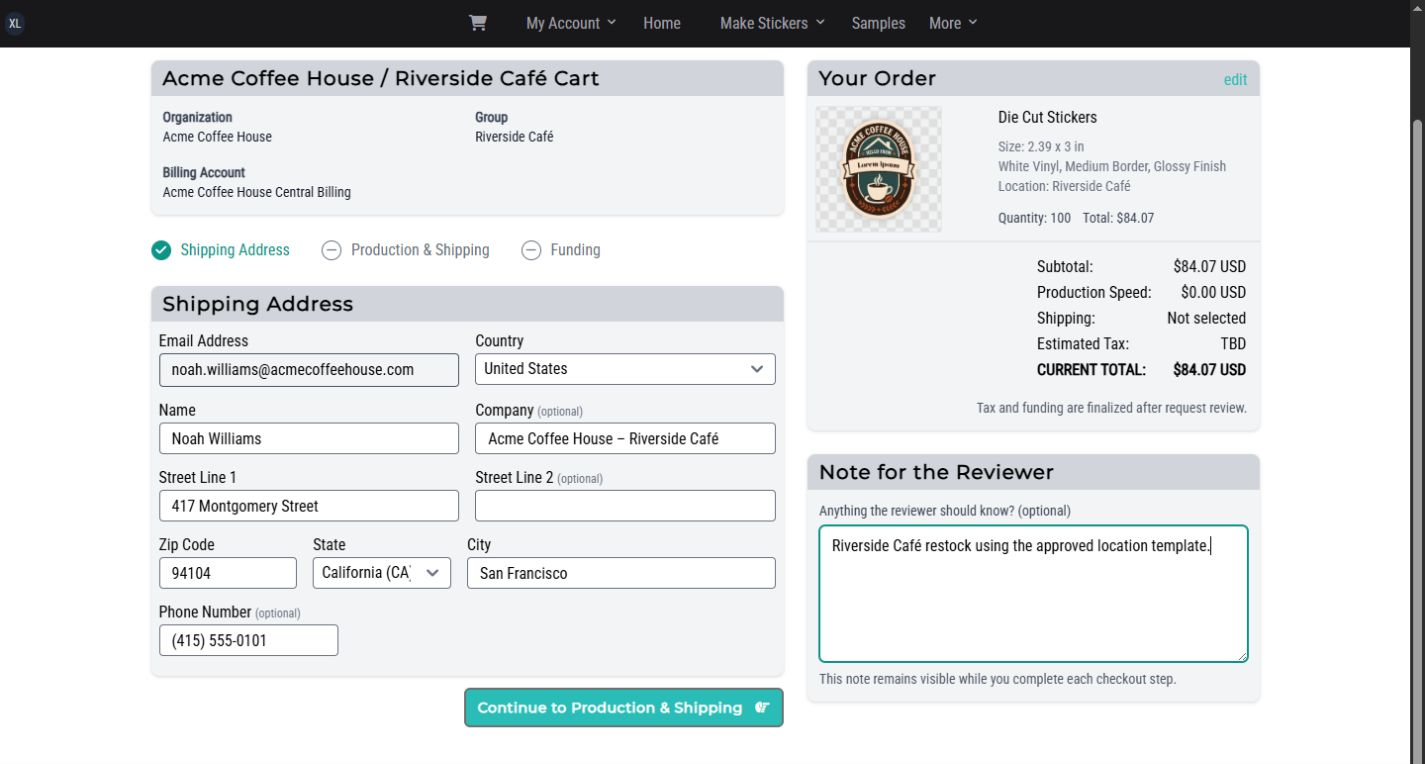 Riverside Café Team checkout shipping address