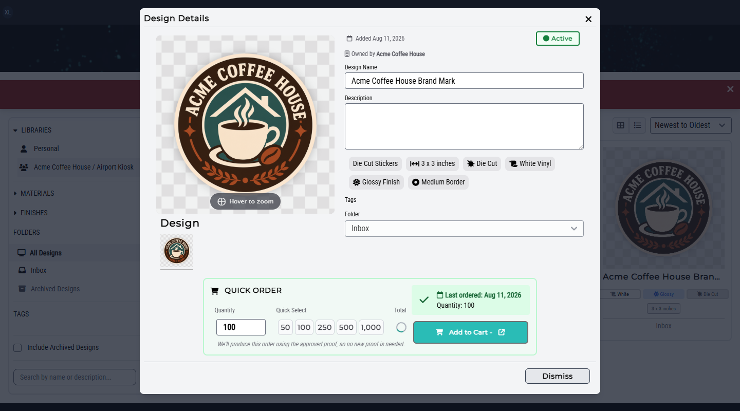 Airport Kiosk buyer using Quick Order for the Acme brand mark