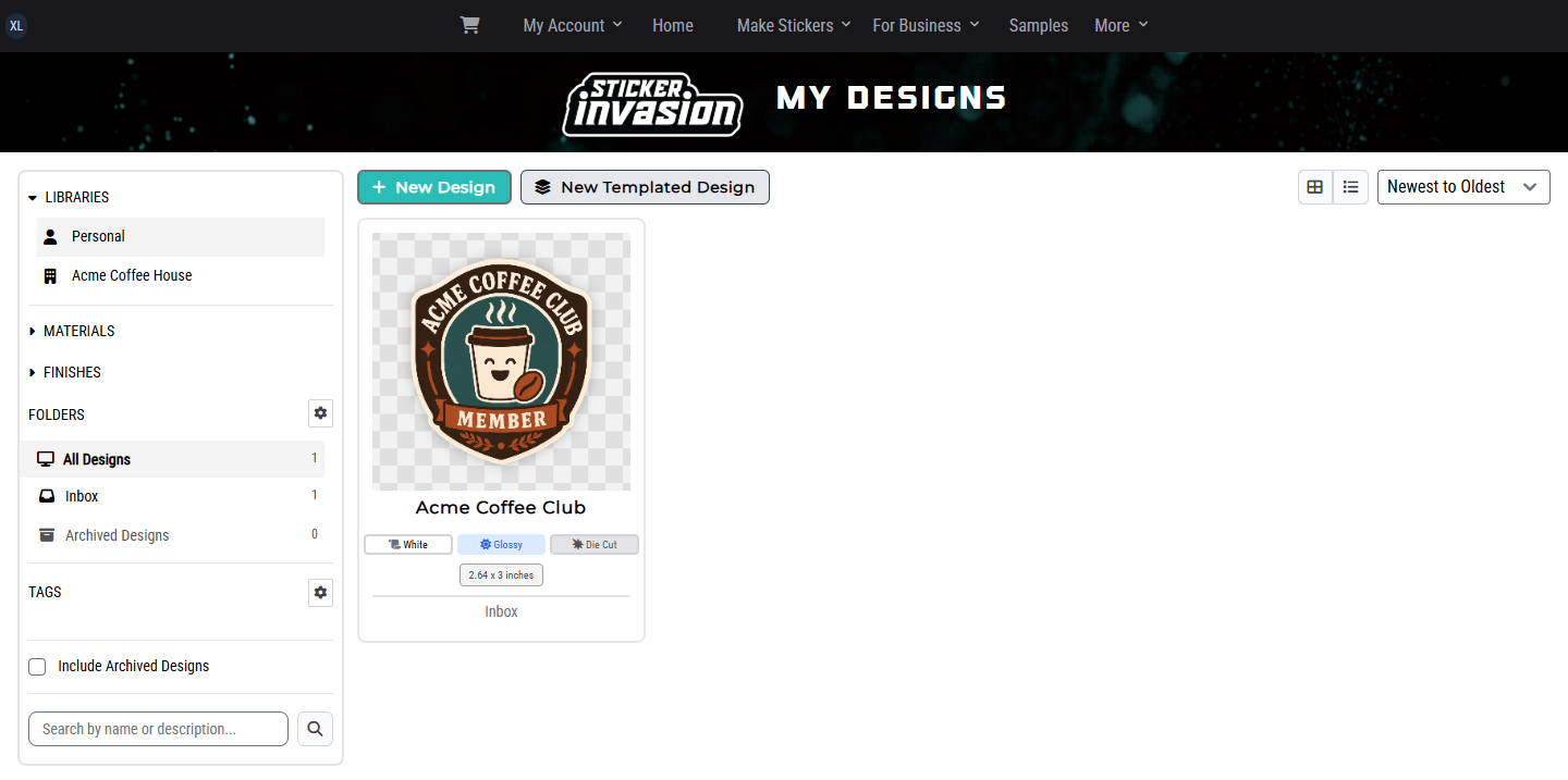 My Designs with Personal and Acme Coffee House libraries