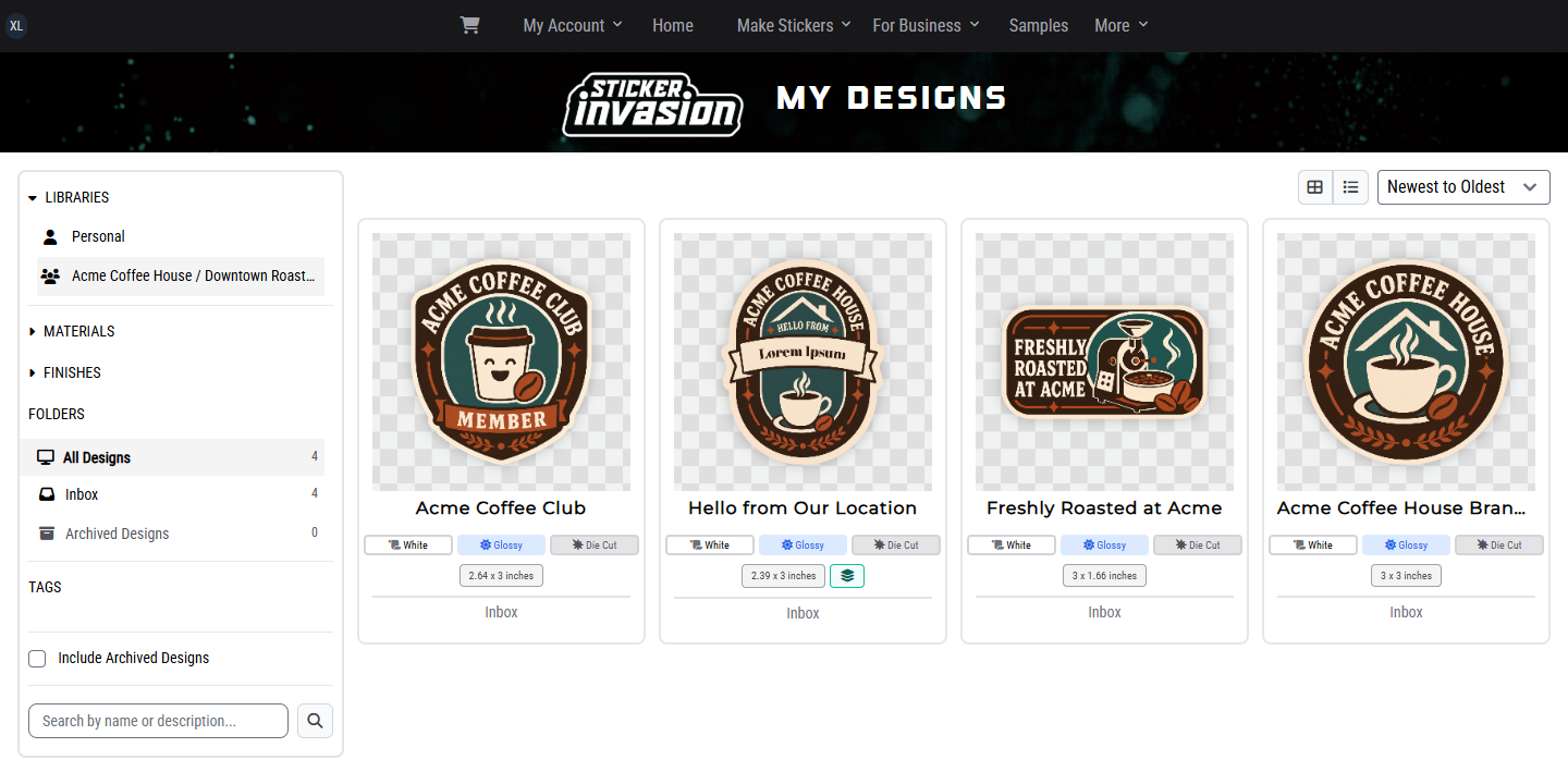Published Acme Coffee Club design in the Organization library