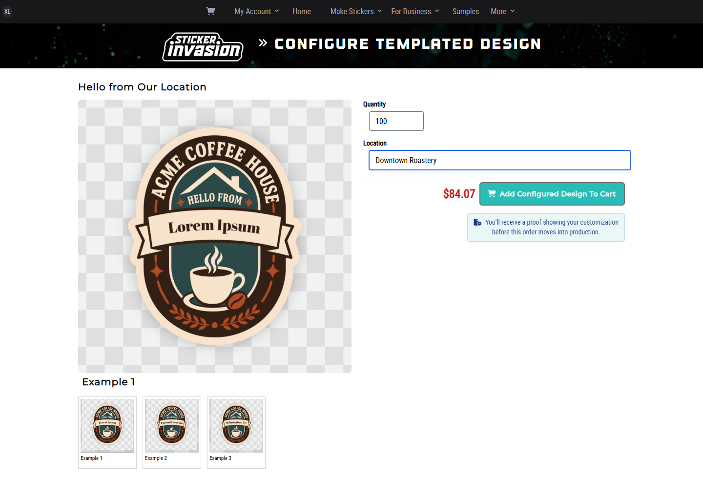 Single-value template configuration for Downtown Roastery