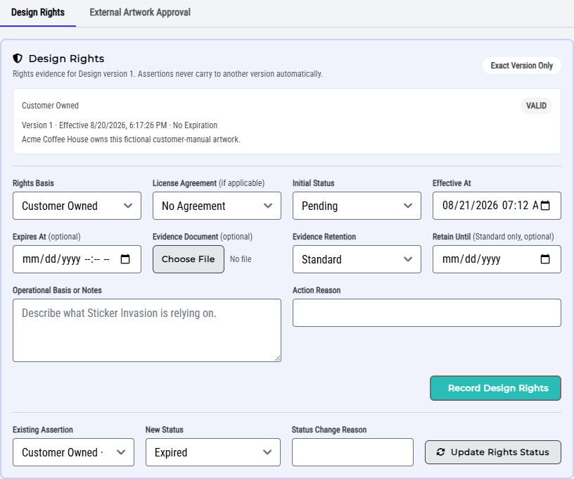Design Rights controls for an Organization Design