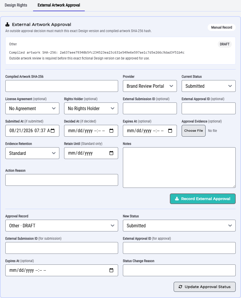 External Artwork Approval controls for an Organization Design