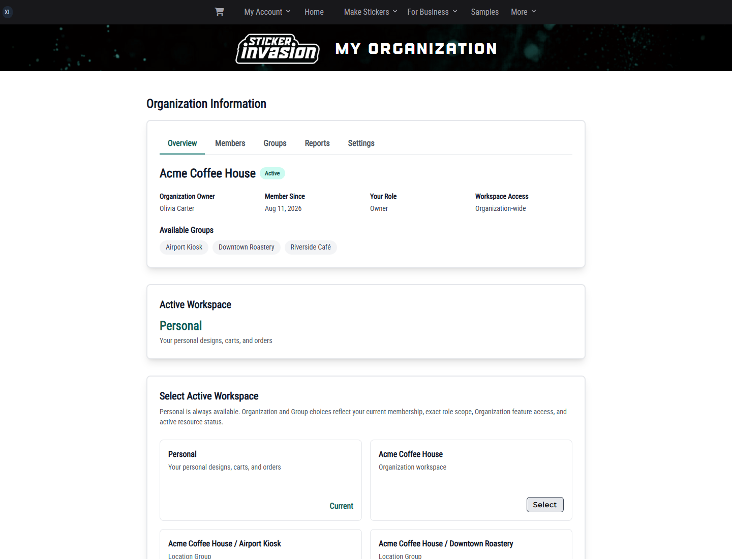 Acme Coffee House Organization overview
